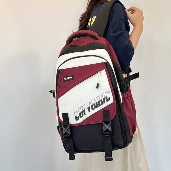 批发跨境双肩包韩版百搭书包撞色大学生高中大容量短途旅行背包细节图