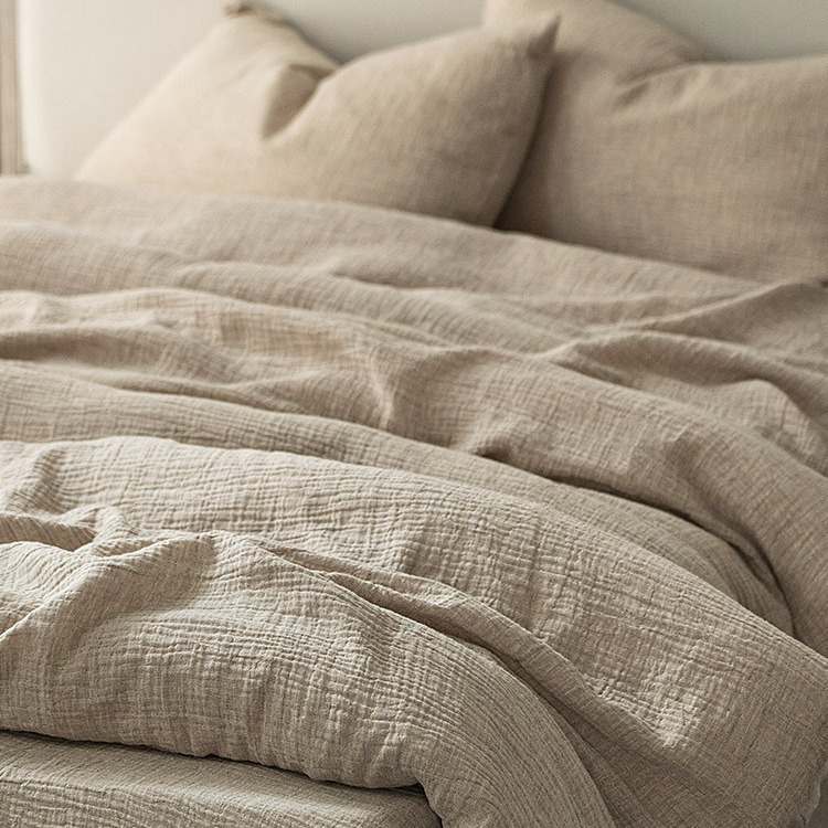 Fabric Innovation Plain Cotton And Linen Double Yarn Bed Sheet Four-Piece Simple High-Grade Bedding Set All Cotton Bedding