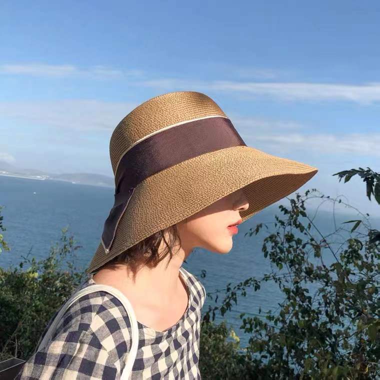 Instagram Straw Hat Women's Summer Foldable Beach Hat Face Visor Hat Bow Fisherman Hat Sun Hat Basin Hat details Picture