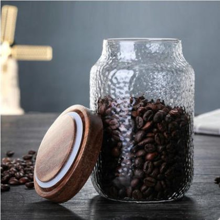 Acacia Wood Cover Straight Tube Glass Snack Storage Jar Multi-Specification Transparent Glass Multi-Grain Storage Jar Tea Seal Jar Application Scenario