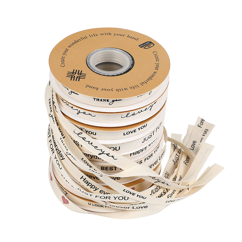 Gift Box Decoration Ribbon Cotton Ribbon English Printed Valentine's Day Flower Packaging Ribbon Ribbon With Hand Ribbon details Picture