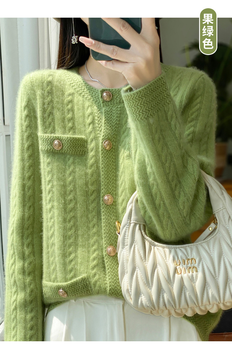 Chanel-style knitted wool cardigan for women, round-neck twisted knit, versatile sweater, new fashion long-sleeved coat for autumn/Winter 2025 pic 3