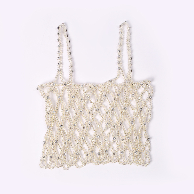Amazon's new water diamond and pearl woven body chain dress, fashionable sweater chain, handcrafted beaded halter top Application Scenario