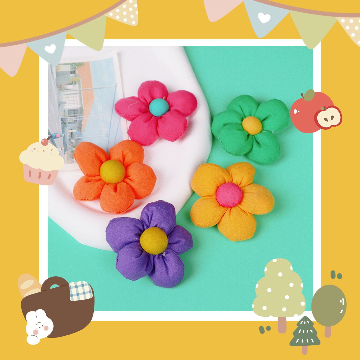 Mori Fabric Flower 6Cm Color Hand Sewn Flowers Children's Clothing Hair Hoop Hair Clip Accessories Bag Scarf Diy Specification drawing