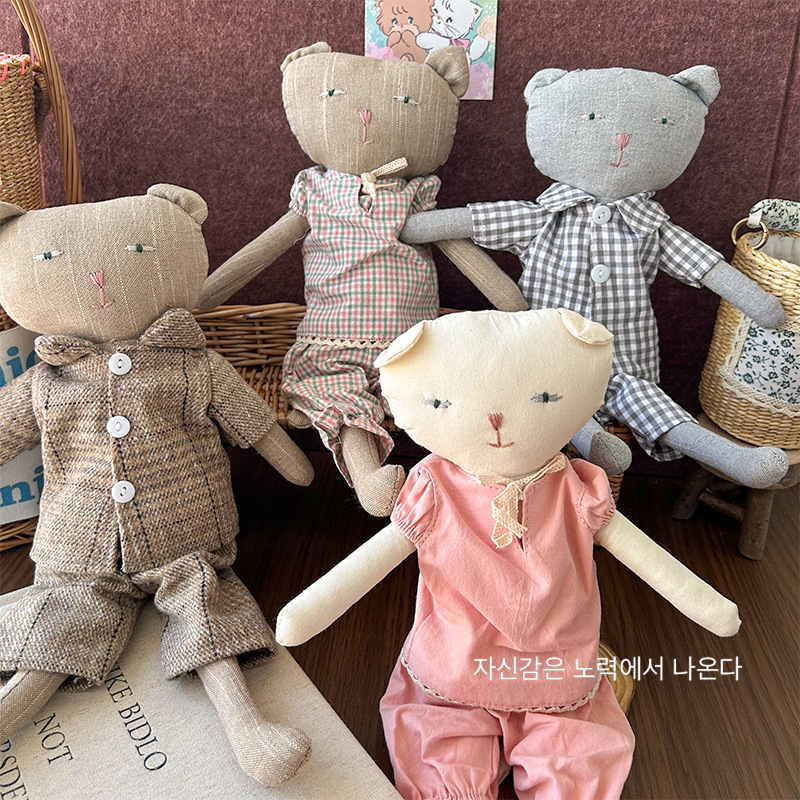 Korean-style fabric stuffed cotton bear toy dolls, plush toys, birthday gifts, cute soothing toys details Picture