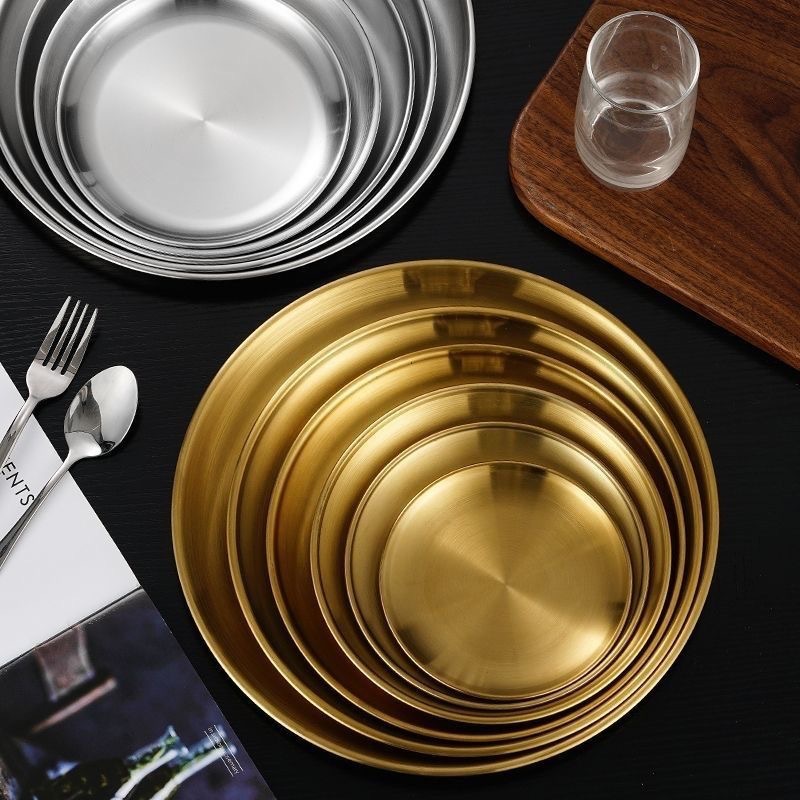 304 stainless steel round plates, Korean barbecue plates, snack plates, Western plates, bone plates, steak plates, tableware, fruit plates, dessert plates, dinner plates, Korean tableware, stainless steel plates, barbecue plates Specification image