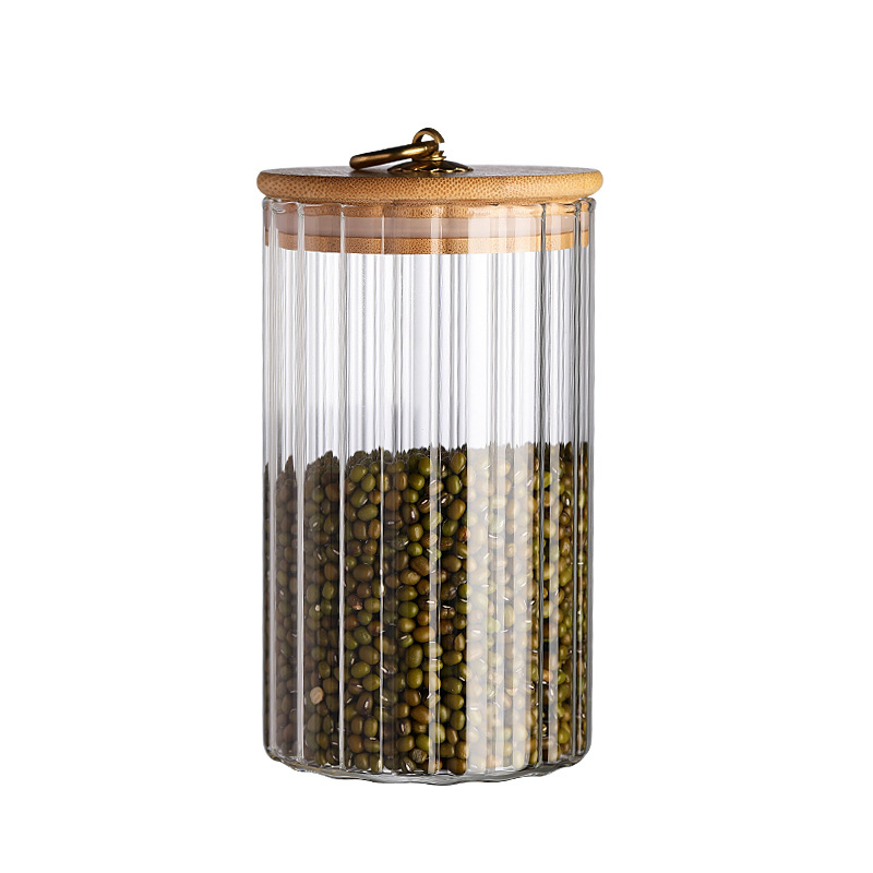 Broken bamboo lid glass tea canister, sealed canister, household kitchen grain storage box, storage jar, small storage jar Item Picture