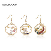 Chinese wind country tide koi Maka deer Moon rabbit creative color design cute cartoon ear hook series earrings