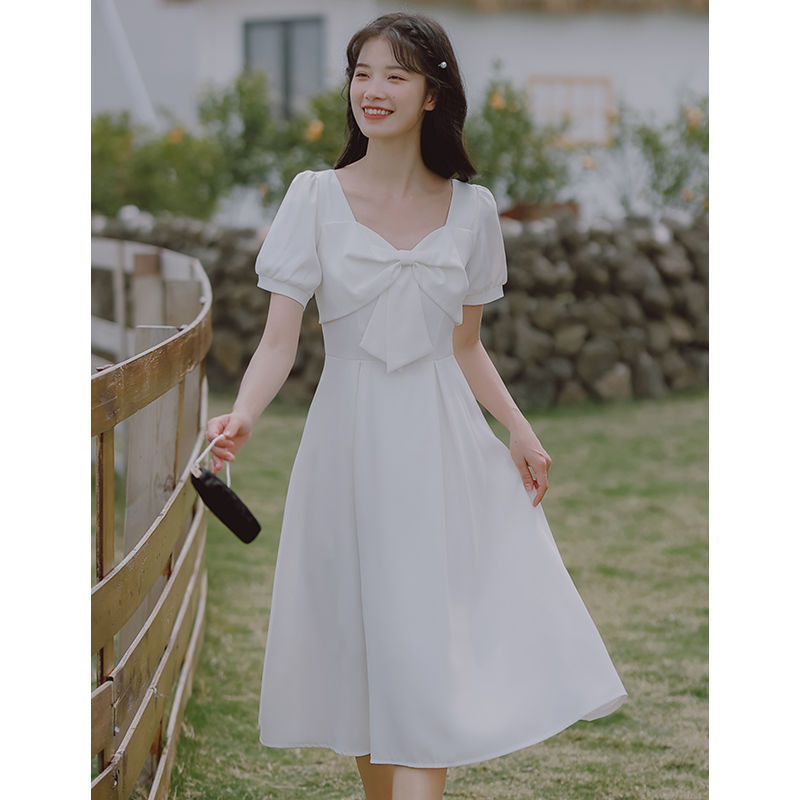 小清新甜美初恋夏季2022新款法式气质白色连衣裙小个子礼服小白裙详情图3