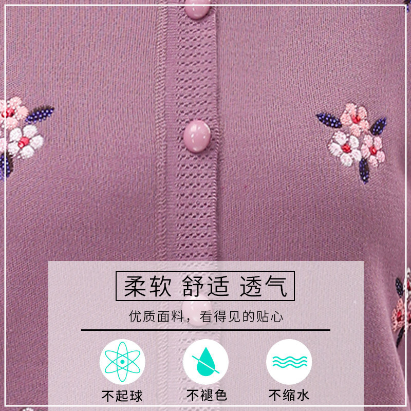 Grandma's long-sleeved woolen sweater with fleece and warm knitted sweater for autumn and winter, middle-aged and elderly mom's embroidered base layer sweater, outerwear for women Specification image