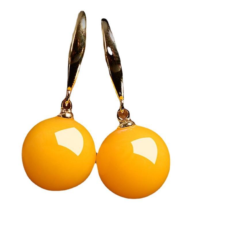 Live Amber New Old Beeswax Female S925 Silver Blue Pearl Earrings Nail Blood Pearl Round Pearl Earrings Jewelry Item Picture