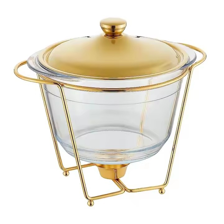 Cross-border foreign trade glass buffet stove, iron wire rack, egg-shaped food heating container, alcohol stove chafing dish Specification image