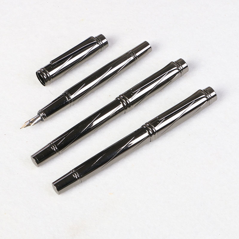 Wholesale of stationery pens in stock, metal engraved fountain pens, electroplated guns, gray, heavy and stylish gift pens details Picture