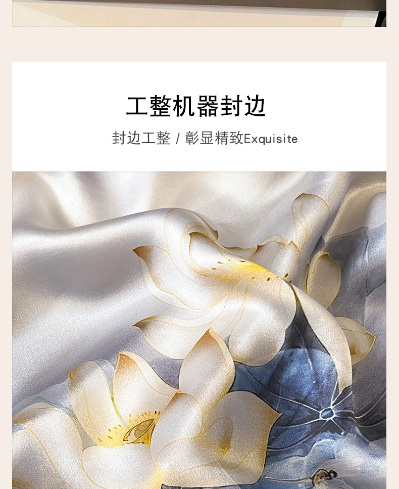2024新款淡雅荷花桑蚕丝丝巾女真丝围巾杭州丝绸70方巾送妈妈长辈详情5