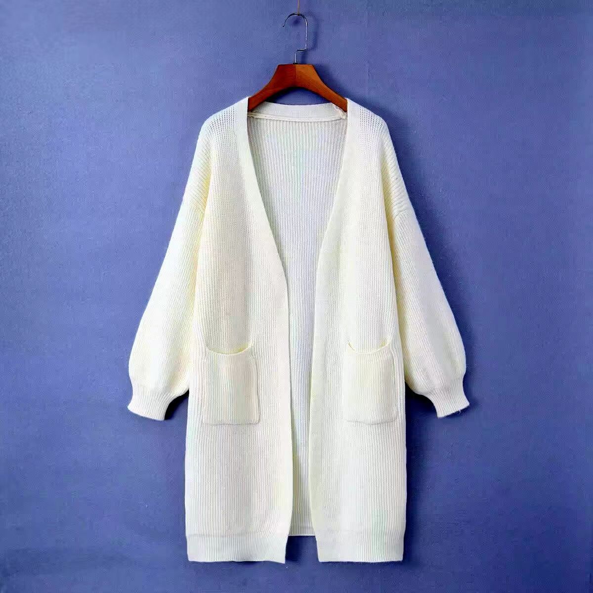 2025 Fashion Women's wear solid-color pocket decorated cardigan, long knitted sweater, coat, autumn and winter cross-border Korean style, lazy Specification drawing