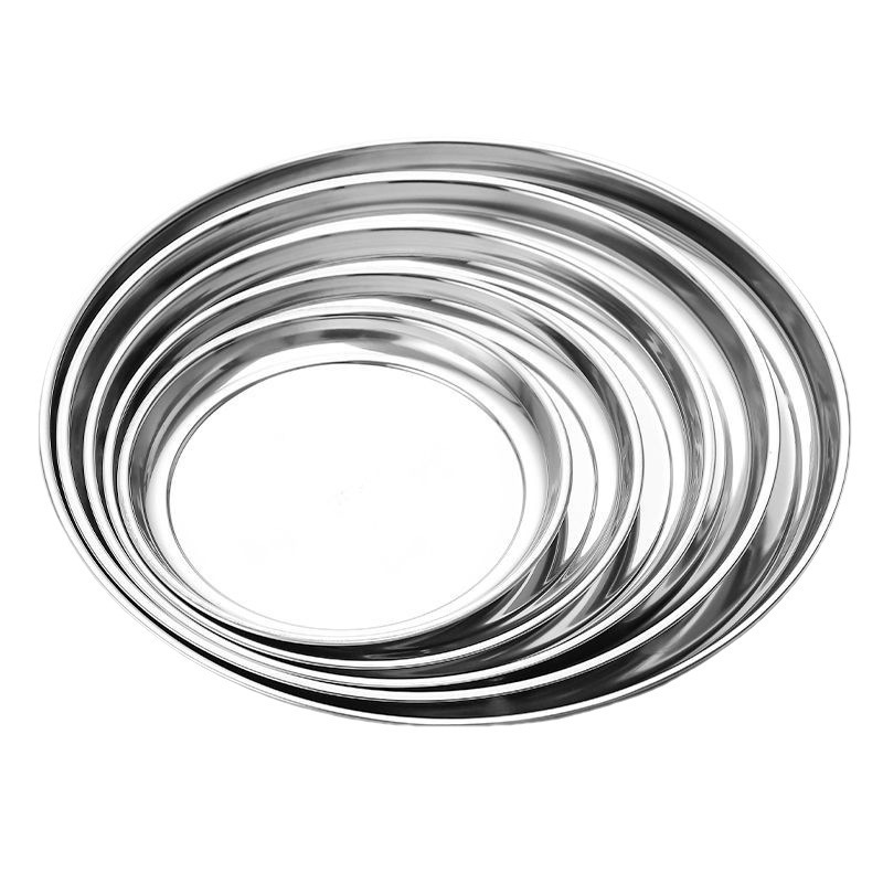 Cross-Border Stainless Steel Plate Round Platter Tableware Thickened Tray Restaurant Hotel Home Wholesale Plate Larger Item Picture