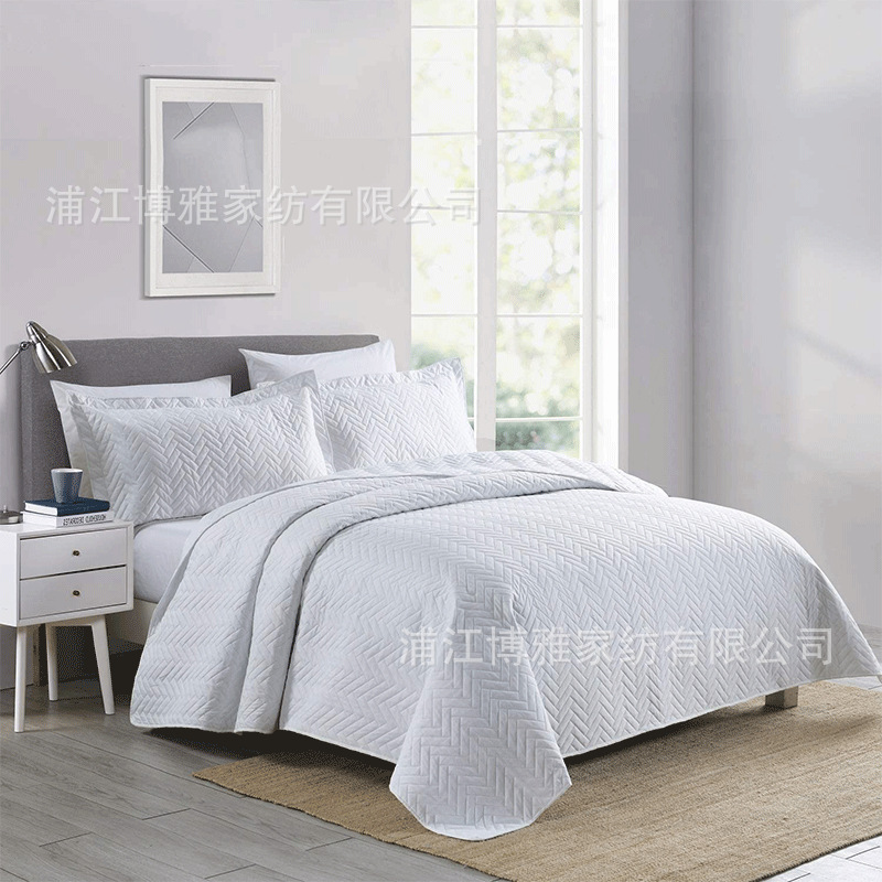 博雅磨毛布超声波超声波绗缝床盖三件套欧美式夹棉加厚床单衍夹图
