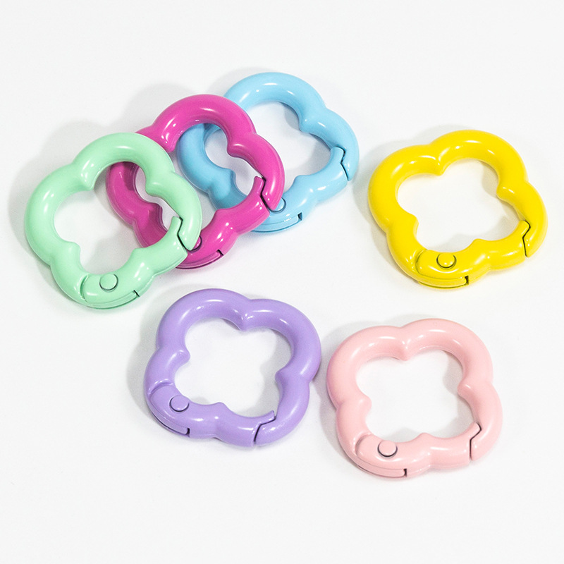 迷你四叶草弹簧扣方形弹簧圈钥匙扣DIY配件合金连接环花形批发