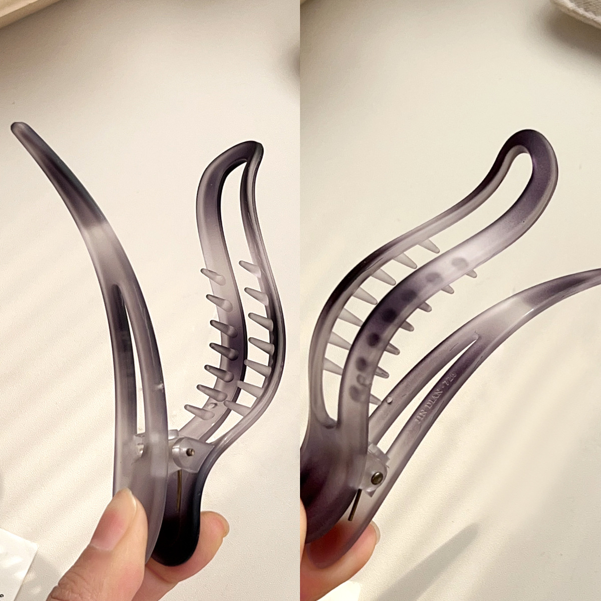 The gradient matte duckbill hairpin from Dongdaemun, South Korea, features a simple yet sophisticated hairpin top clip and a hair accessory for the back of the head Specification image