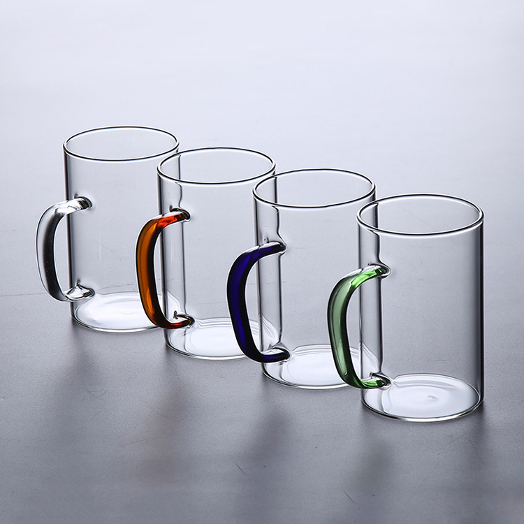 Colorful glass cups with transparent straps, large-capacity household drinking cups, tea brewing cups, breakfast milk cups and beer mugs