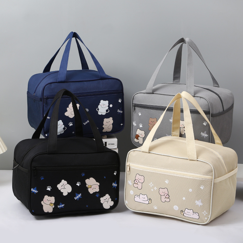 学生时尚饭盒手提包可爱卡通印花大号保温上班午餐便携手提便当盒