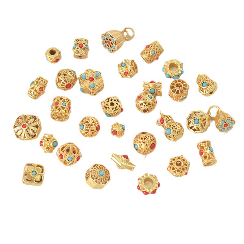 Nepal Old Fa Gold Strong Color Sarge Gold Diy Accessories Text Play Accessories Dragonfly Eye Loose Bead Bracelet String Bead Item Picture