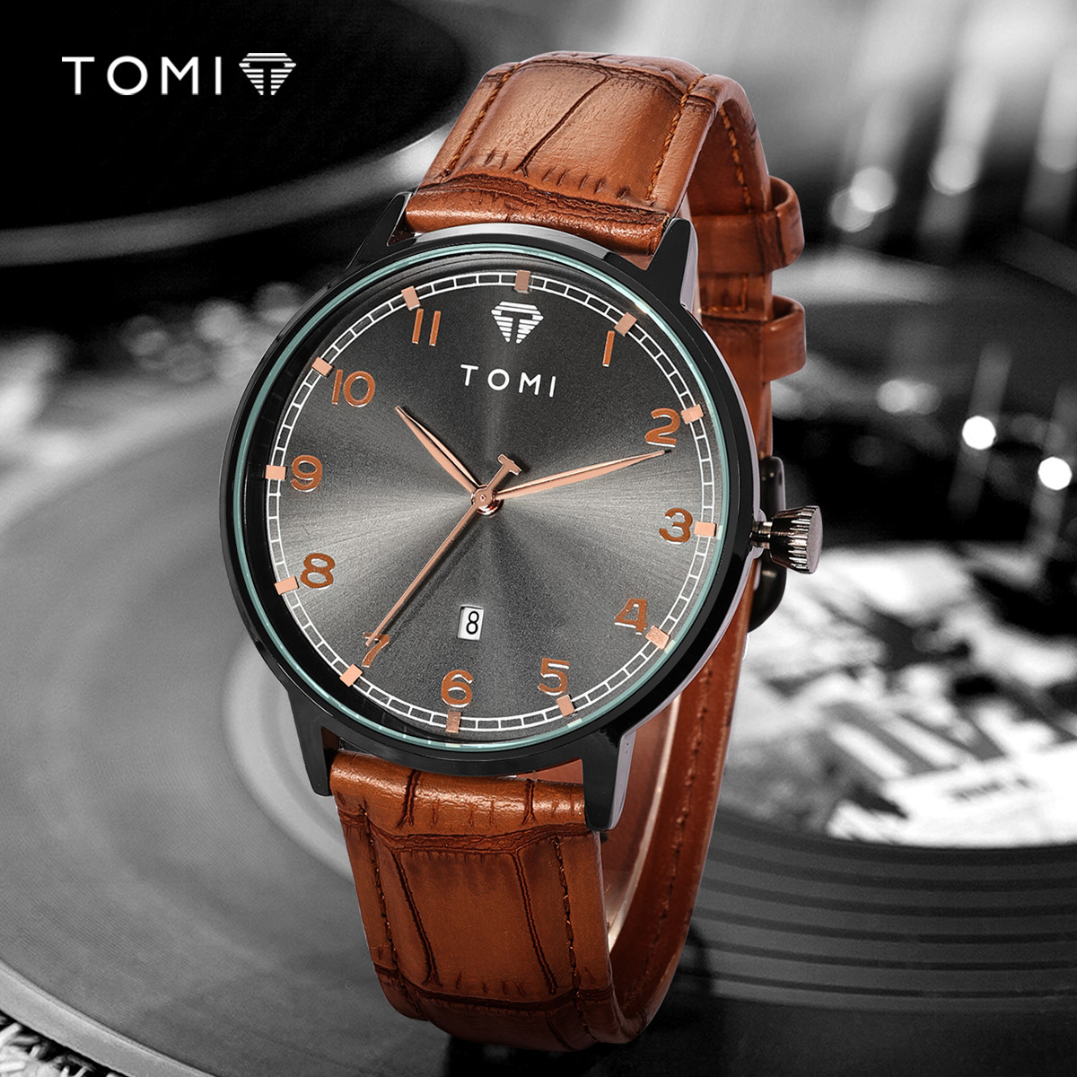 【 New Product 】TOMI Temi Watch Korean Version Fashionable round men's and women's Watch, trendy, simple and casual calendar Wristwatch details Picture