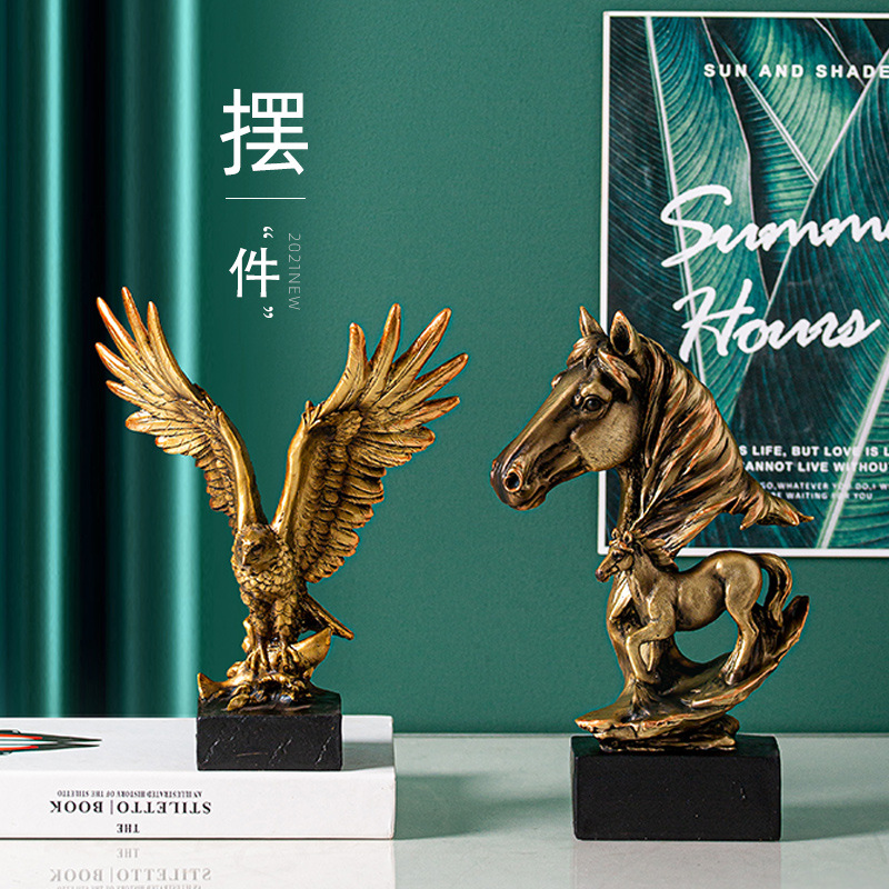 Manufacturers Creative Resin Ornaments Arts And Crafts Gifts Clock Eagle Horse Decoration Antique Living Room Bedroom Home Furnishings Specification drawing