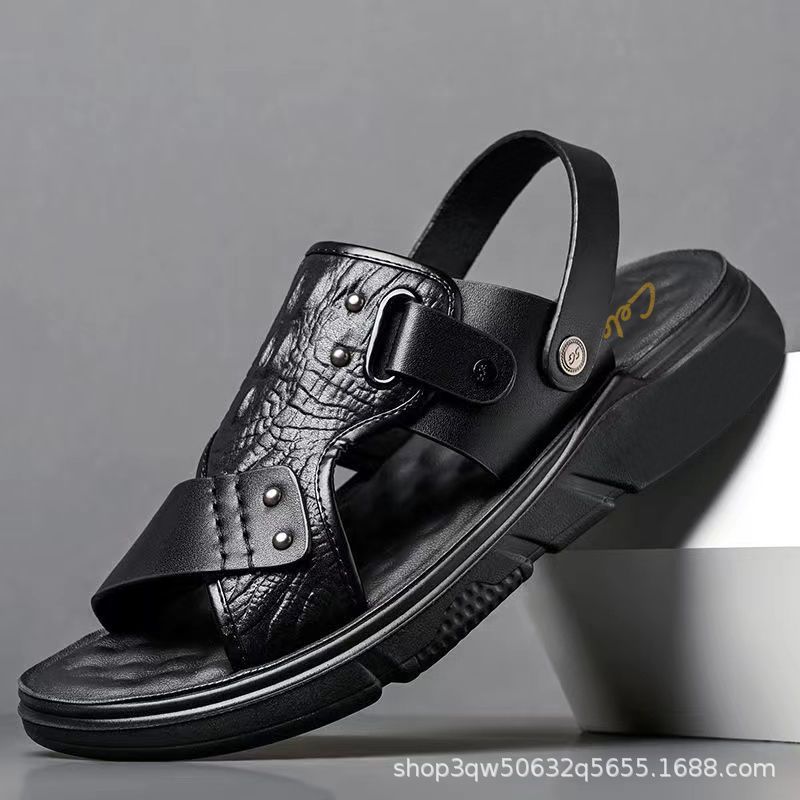 男士凉鞋男沙滩鞋防滑防水耐磨外穿拖鞋男两用仿真皮男款舒适