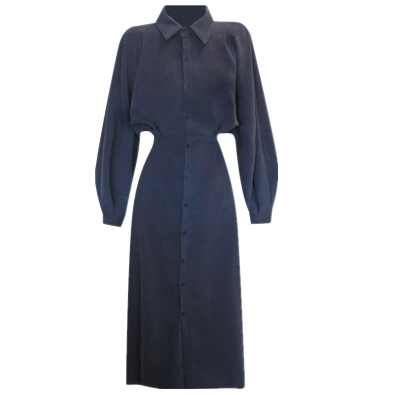 2022 Spring New Korean Version Retro Temperament Waist Slimming Shirt Dress Female French Light Cooked Over The Knee Long Dress Item Picture