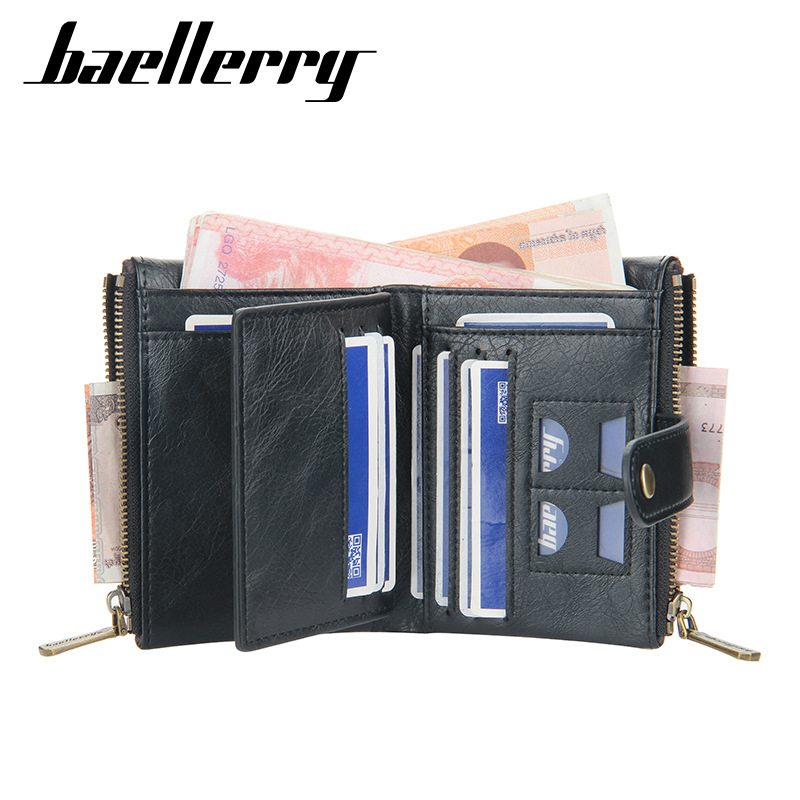 baellerry新款钱包男士短款欧美复古双拉链卡包男竖款搭扣零钱包详情图3