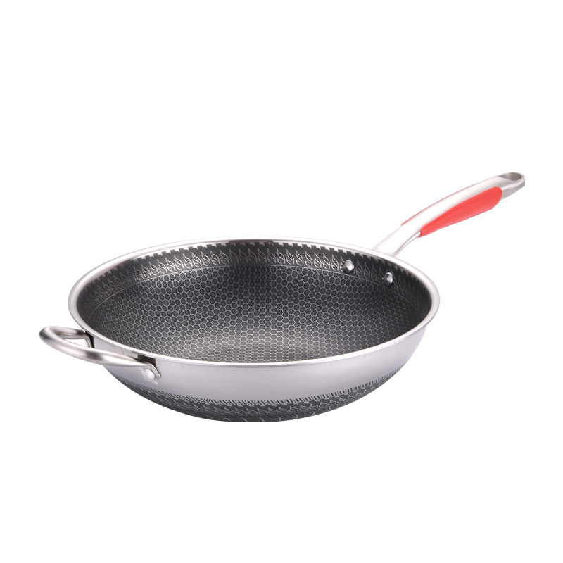 New 304 stainless steel flat-bottomed wok, micro-fume cooking wok, steel core non-stick wok, a best-selling foreign trade product Item Picture