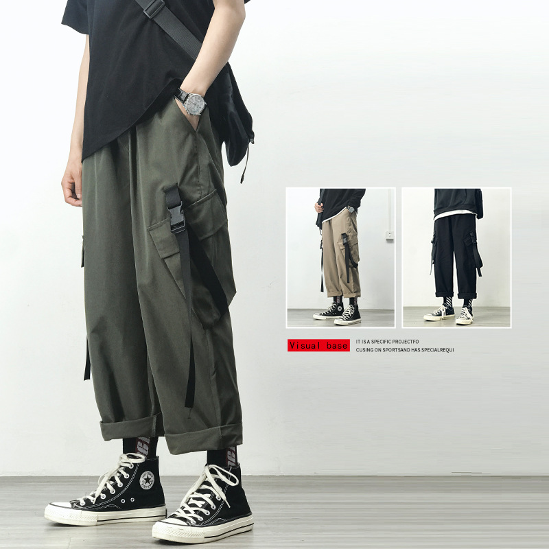 The men's workwear pants brand's autumn new style 9-inch straight loose Korean-style trendy paratrooper ice silk casual long pants