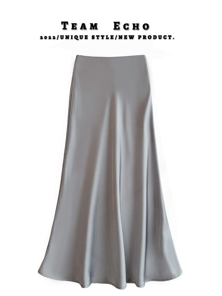 High-waisted, slimming mid-length satin acetate smooth skirt for Spring/Summer 2024, A new body-hugging fishtail A-line long dress Application Scenario