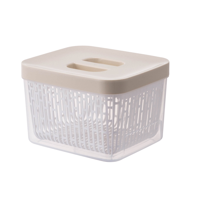 Multi-layer draining hand-held vegetable washing baskets, double-layer covered draining baskets, food storage boxes, household refrigerators, food storage boxes, kitchen plastic wholesale Item Picture