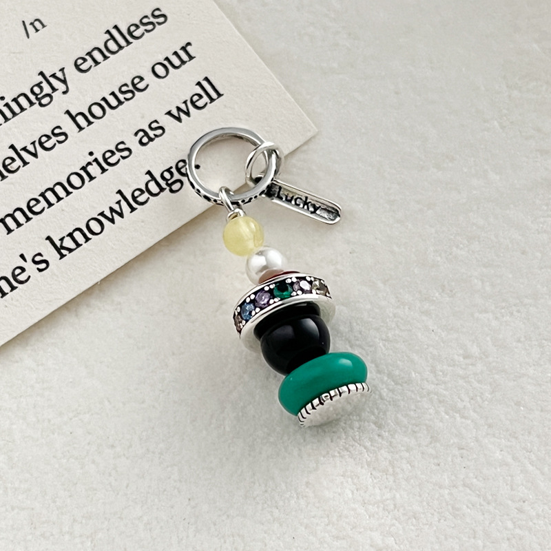 925 sterling silver colored beaded wishing tower pendant, simple, retro, fashionable and individual necklace, suitable for both men and women, N1250 Specification image