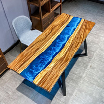 环氧树脂河流桌胡桃木实木大板桌茶桌 巴花黑檀创意简约树脂大板