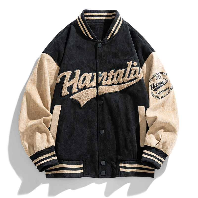 2023 New Spring and Autumn jackets, men's casual suede velvet baseball jackets, American street style embroidered baseball collar jackets details Picture
