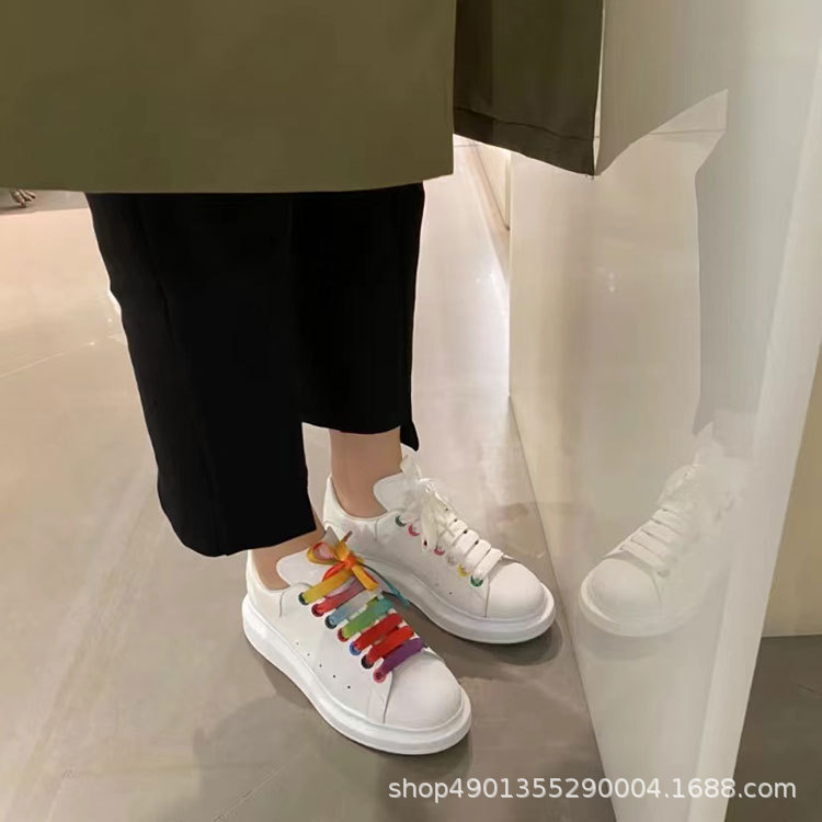 High Quality Mcqueen Little White Shoes 2022 New All-Match Women's Shoes Summer Thick Sole Inside Increase Mcqueen Board Shoes Women Spring And Autumn Specification drawing