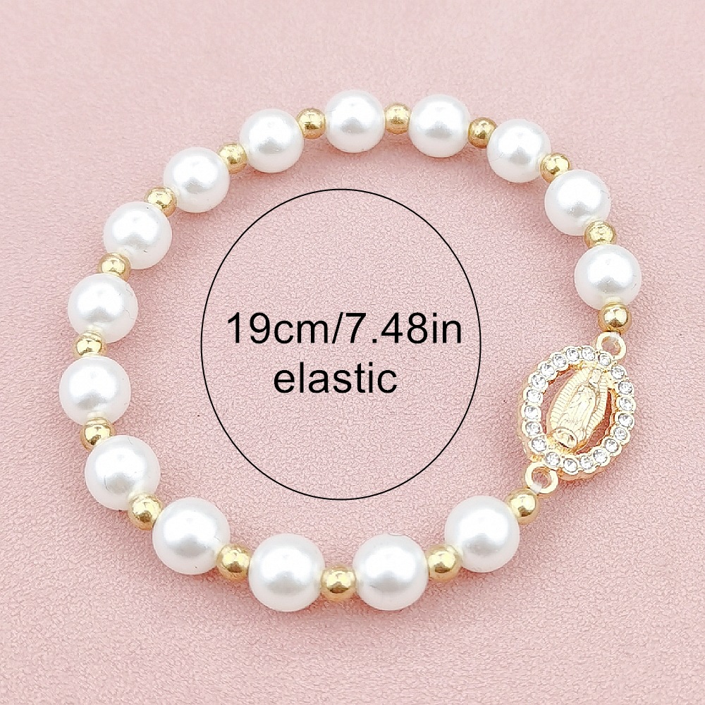 Foreign Trade Hot Cross-Border Amazon Europe And The United States New Diamond Blessed Virgin Mary Bracelet Women's Imitation Pearl Elastic Bracelet Couple Gift String Manufacturers Wholesale Specification drawing