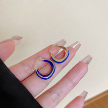 韩国小众设计感克莱因蓝耳环女爆款个性滴油耳钉2023年新款耳饰品