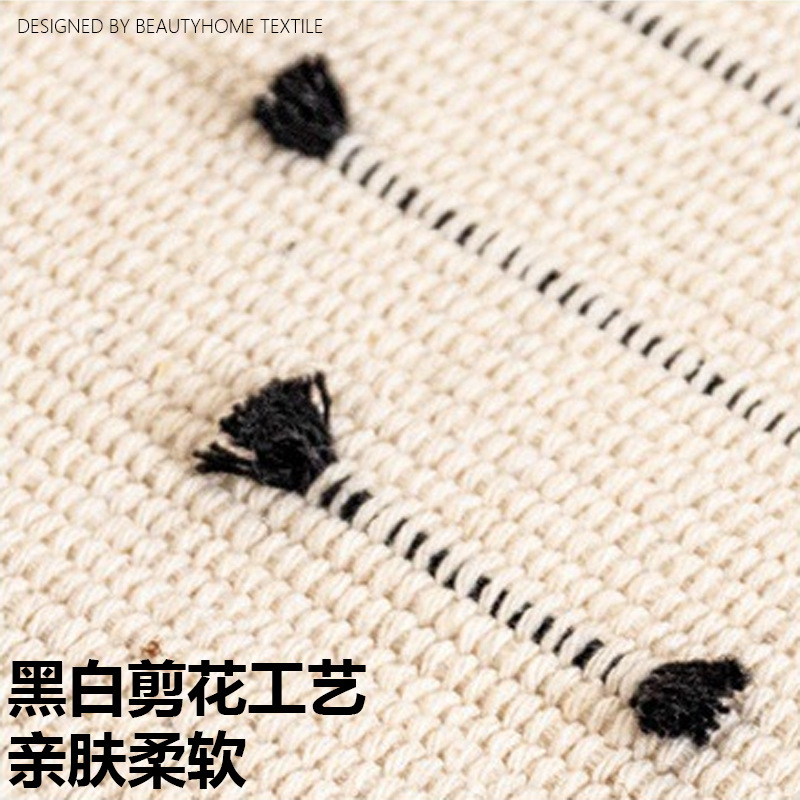 Cotton Woven Cut Floral Carpet Home Living Room Ethnic Style Mat Simple Bedroom Bed Bed Fringe Foot Mat In Front Of Bed Specification drawing