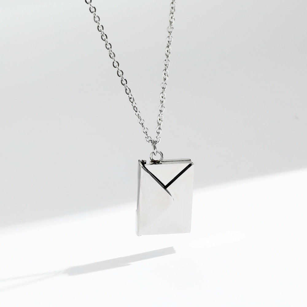 Personalized and creative love letter envelope titanium steel necklace for ladies, unique and non-fading, openable collarbone chain pendant jewelry Specification image