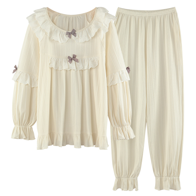 Pajama women's spring, autumn and winter long-sleeved and long-pants set, Korean style court style sweet princess style cotton women's home wear Item Picture