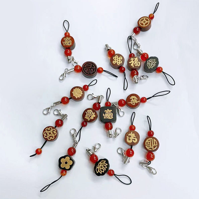 Mobile phone pendant, rosewood agate pendant, rope buckle pendant, hand-woven key chain pendant, bag pendant accessory