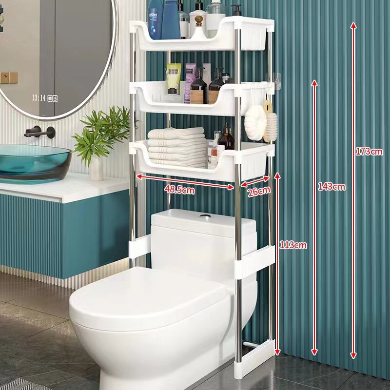 Floor-standing storage rack without drilling, multi-layer household washing machine, bathroom and toilet organization, multi-layer toilet storage rack details Picture