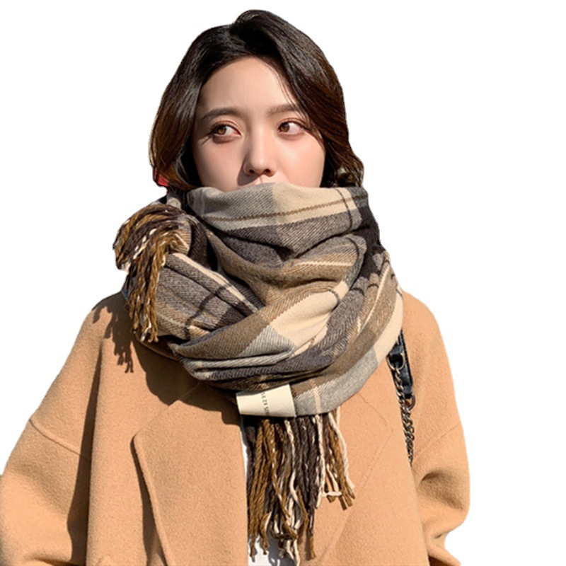 2022 New Scarf Female Autumn And Winter Korean Version Of Everything Plaid Thickened Student Couple Scarf Male Imitation Cashmere Warm Item Picture