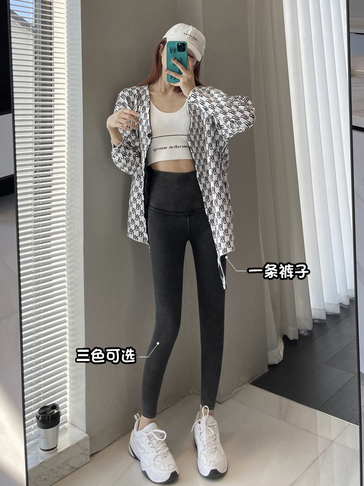 High-waisted Barbie jeans for women to wear as outerwear in 2023, high-elastic yoga skinny pants, spring and autumn fleece-lined leggings details Picture