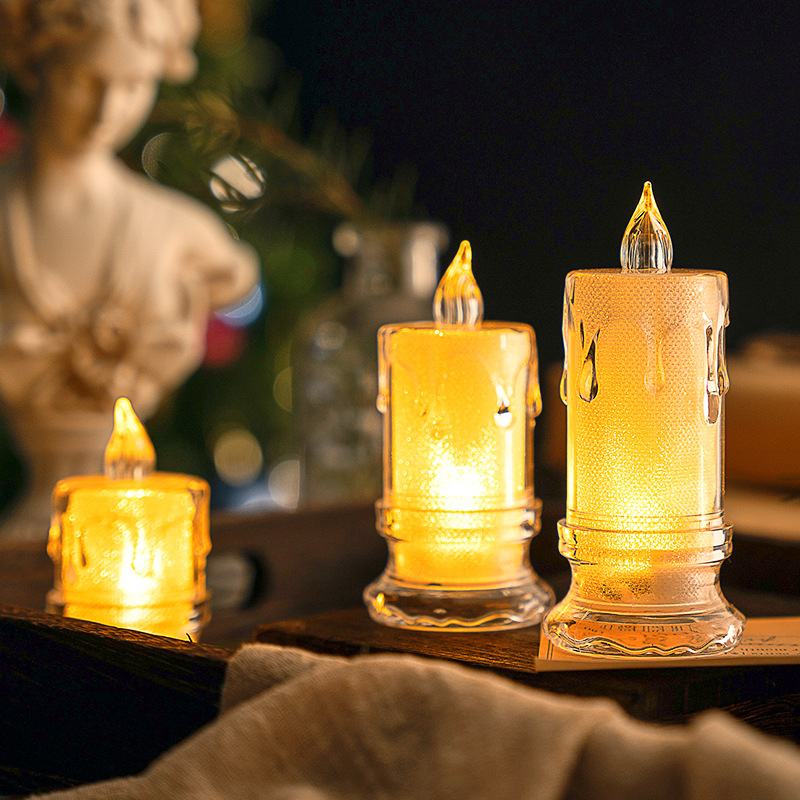 Electronic candles, LED crystal luminous candle lamps, simulated fake candles, proposal and birthday decoration, transparent candles details Picture