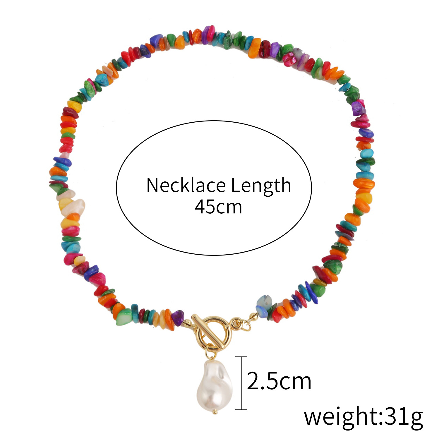 Summer cross-border explosive colorful transparent stone beaded necklace female personality simple pearl clavicle chain bracelet set Item Picture
